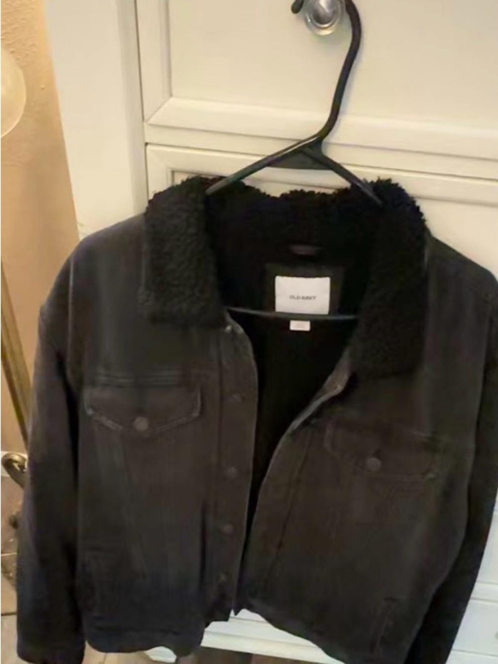 Old Navy Black Sherpa-Trim Denim Jacket for Men Size XL